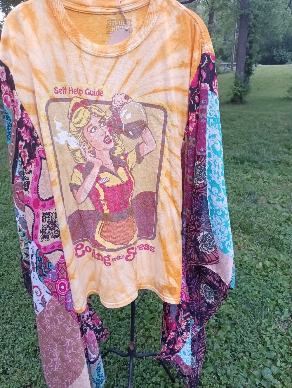 Upcycled Boho Graphic Tee, 00k, Upcycled Boutique Top, Handmade Wearable Art